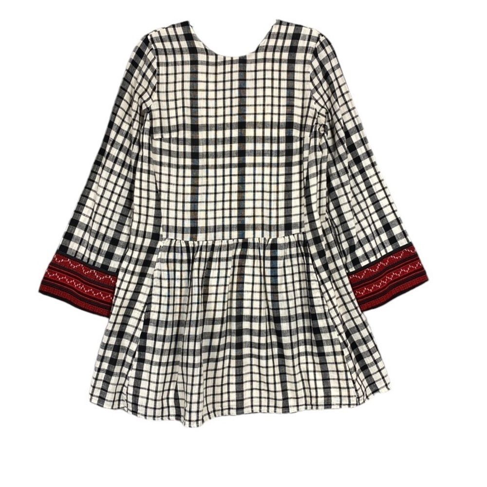 [Flaws] NEW Zara Trafaluc Dress Womens Size Small Plaid Embroidered Gauze Tassel